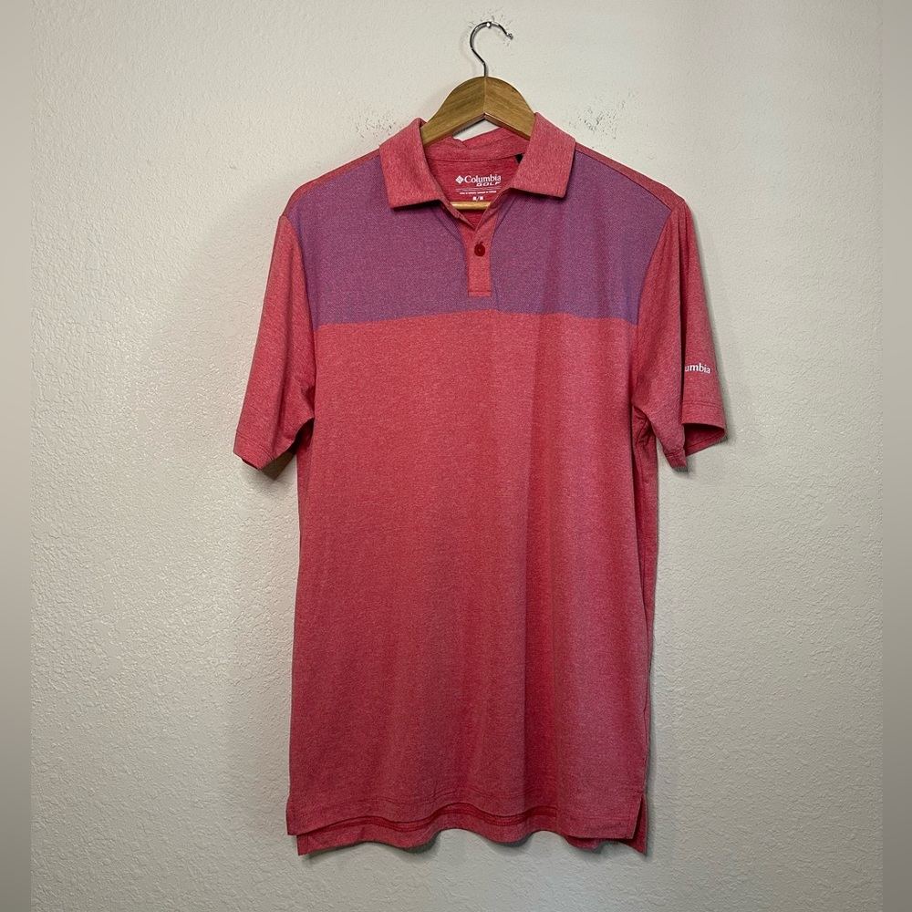 Columbia Heather Red & Navy Polo Shirt Size Medium